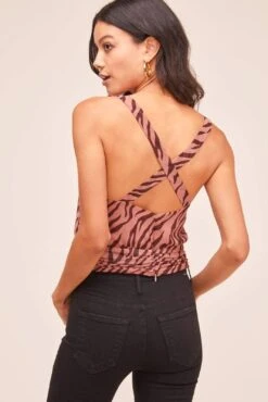 Cross Back Top -Sun Gaia Dresses Shop AT15556B MAUVE ZEBRA PRINT 4