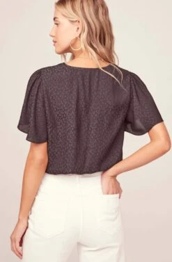 Jacquard Surplice Top -Sun Gaia Dresses Shop AT15688 BLACK 5AA