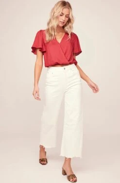 Jacquard Surplice Top -Sun Gaia Dresses Shop AT15688 RED 1A