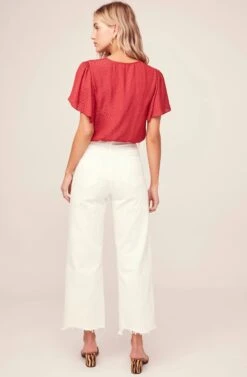 Jacquard Surplice Top -Sun Gaia Dresses Shop AT15688 RED 4A