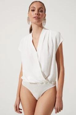 Short Sleeve Wrap Front Bodysuit -Sun Gaia Dresses Shop AT16196 IVORY 947