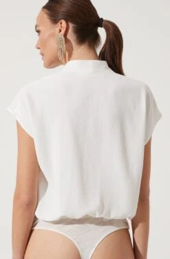 Short Sleeve Wrap Front Bodysuit -Sun Gaia Dresses Shop AT16196 IVORY 948