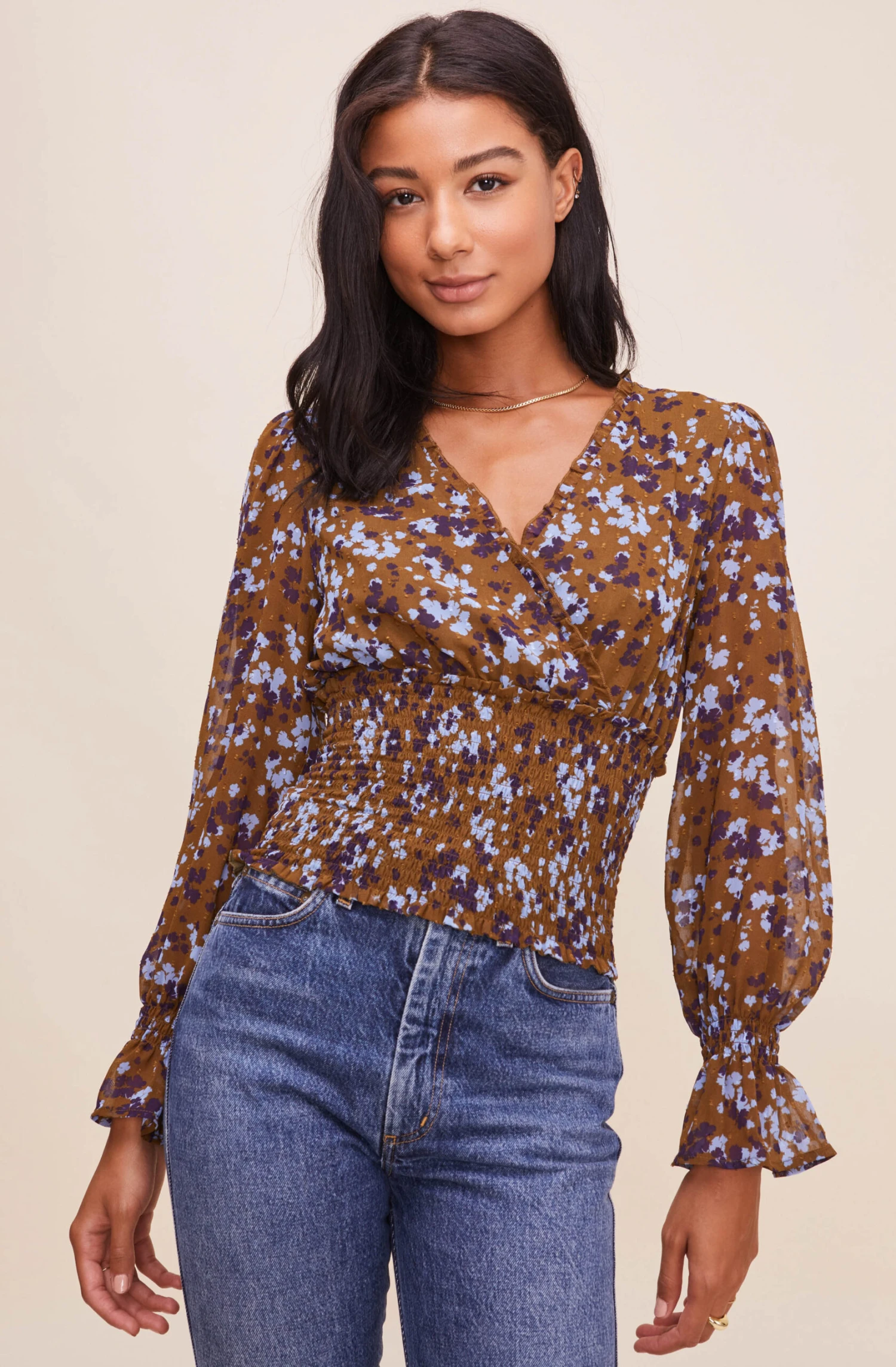 Long Sleeve Smocked Waist Surplice Top 3 Long Sleeve Smocked Waist Surplice Top