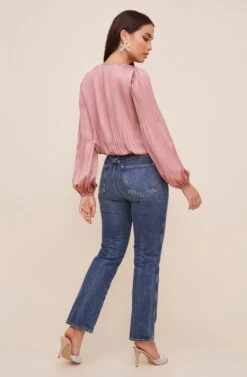 Long Sleeve Wrap Front Top -Sun Gaia Dresses Shop AT16312 BLUSH 4