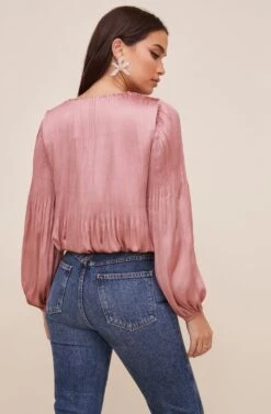 Long Sleeve Wrap Front Top -Sun Gaia Dresses Shop AT16312 BLUSH 5