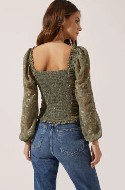 Ruffle Square Neck Long Sleeve Floral Top -Sun Gaia Dresses Shop AT16491 SAGEMULTIFLORAL 4