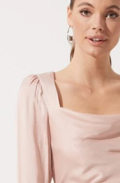 Long Sleeve Back Cutout Top -Sun Gaia Dresses Shop AT16641 BLUSH 1030