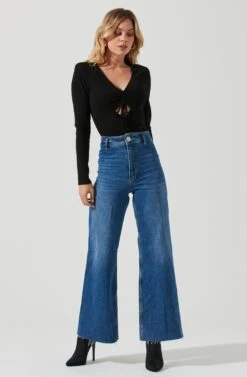 Long Sleeve Ruched Front Bodysuit -Sun Gaia Dresses Shop AT16935 BLACK 1