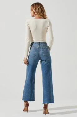 Long Sleeve Ruched Front Bodysuit -Sun Gaia Dresses Shop AT16935 CREAM 3