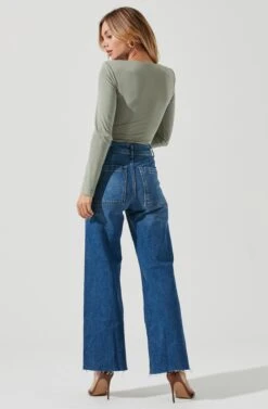 Long Sleeve Ruched Front Bodysuit -Sun Gaia Dresses Shop AT16935 SAGE 3