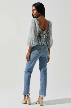 Floral Smocked Tie Back Top -Sun Gaia Dresses Shop AT17585 BLUEMULTI 5