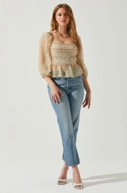 Floral Smocked Tie Back Top -Sun Gaia Dresses Shop AT17585 ORANGEPURPLEMULTI 1