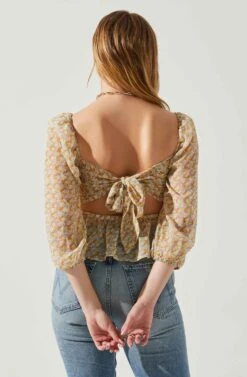 Floral Smocked Tie Back Top -Sun Gaia Dresses Shop AT17585 ORANGEPURPLEMULTI 6