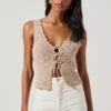 Crochet Front Tie Flyaway Top -Sun Gaia Dresses Shop AT17713 TAUPE 3