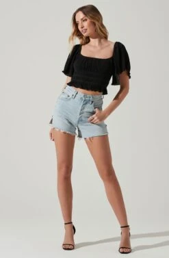 Flutter Sleeve Lace Back Top -Sun Gaia Dresses Shop AT17716 BLACK 2