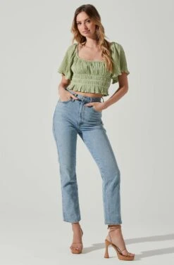 Flutter Sleeve Lace Back Top -Sun Gaia Dresses Shop AT17716 SAGE 1