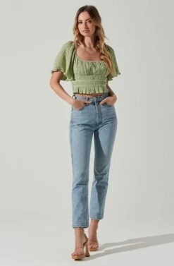 Flutter Sleeve Lace Back Top -Sun Gaia Dresses Shop AT17716 SAGE 2