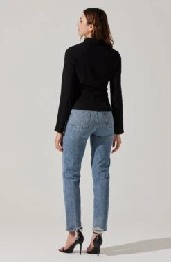 Shirred Long Sleeve Collared Flyaway Top -Sun Gaia Dresses Shop AT17821 BLACK 5