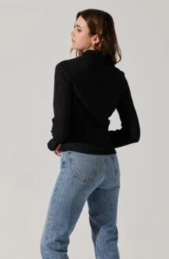 Shirred Long Sleeve Collared Flyaway Top -Sun Gaia Dresses Shop AT17821 BLACK 6