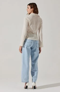 Shirred Long Sleeve Collared Flyaway Top -Sun Gaia Dresses Shop AT17821 OFFWHITE 5