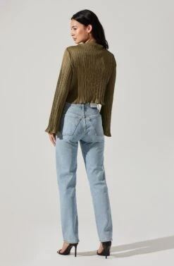 Cropped Plisse Mock Neck Top -Sun Gaia Dresses Shop AT17868 OLIVE 5