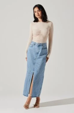 Center Ruched Long Sleeve Top -Sun Gaia Dresses Shop AT17923 CREAM 4