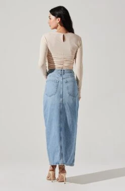 Center Ruched Long Sleeve Top -Sun Gaia Dresses Shop AT17923 CREAM 5