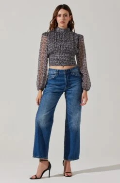 Floral Puff Sleeve Mock Neck Top 10 Floral Puff Sleeve Mock Neck Top -Sun Gaia Dresses Shop AT17933 BLACKPURPLEFLORAL 1