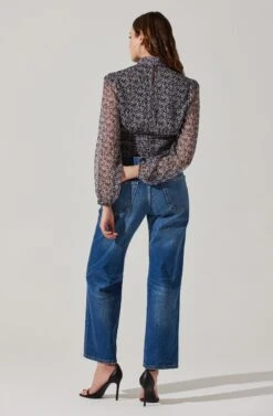 Floral Puff Sleeve Mock Neck Top 11 Floral Puff Sleeve Mock Neck Top -Sun Gaia Dresses Shop AT17933 BLACKPURPLEFLORAL 5