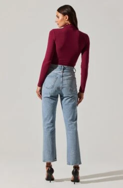 Asymmetrical Pleated Cutout Mock Neck Top -Sun Gaia Dresses Shop AT17934 BERRY 5