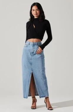 Asymmetrical Pleated Cutout Mock Neck Top -Sun Gaia Dresses Shop AT17934 BLACK 2