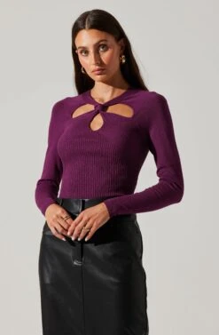 Twist Neck Cutout Sweater -Sun Gaia Dresses Shop AT17944 PLUM 1