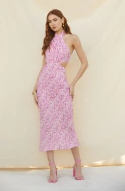 Ambretta Floral Halter Midi Dress -Sun Gaia Dresses Shop MyronPalms 3358